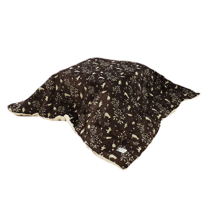 こたつ布団 正方形 185×185cm ねこ柄 フランネル＆シープ調ボア