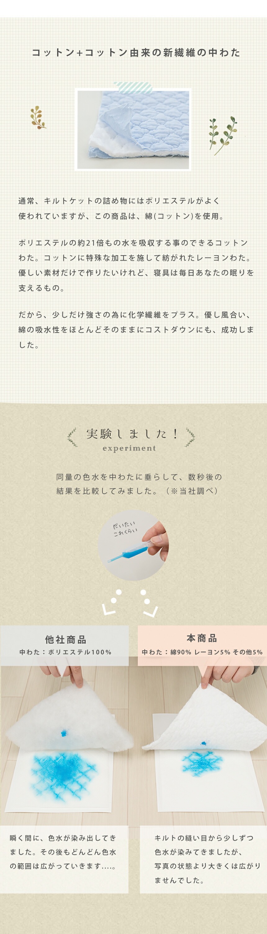 コットン＋コットン由来の新繊維の中わた