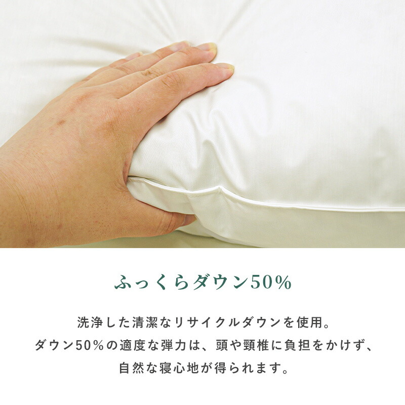 羽毛枕 50×70cm リサイクルダウン使用 国内洗浄 ダウン50％ 抗ウィルス