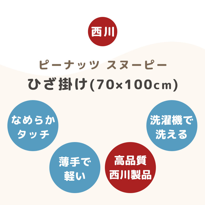 スヌーピー ひざ掛け 70×100cm 西川 膝掛け毛布 軽量 薄手 暖かい 毛布 キャラクター グッズ