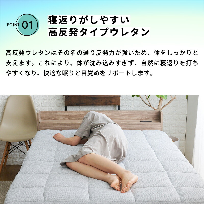 マットレス シングル 厚み18cm 高反発ウレタン 3層式 洗える側生地