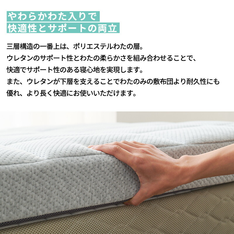 マットレス シングル 厚み18cm 高反発ウレタン 3層式 洗える側
