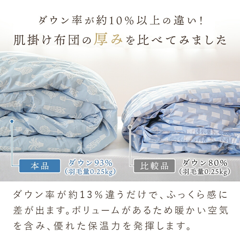 日本製 羽毛肌掛け布団 シングル ダウン93%【新品・未使用品】枕付き 羽毛肌掛け布団 シングル ホワイトダウン93％ 0.25kg 日本製 洗える