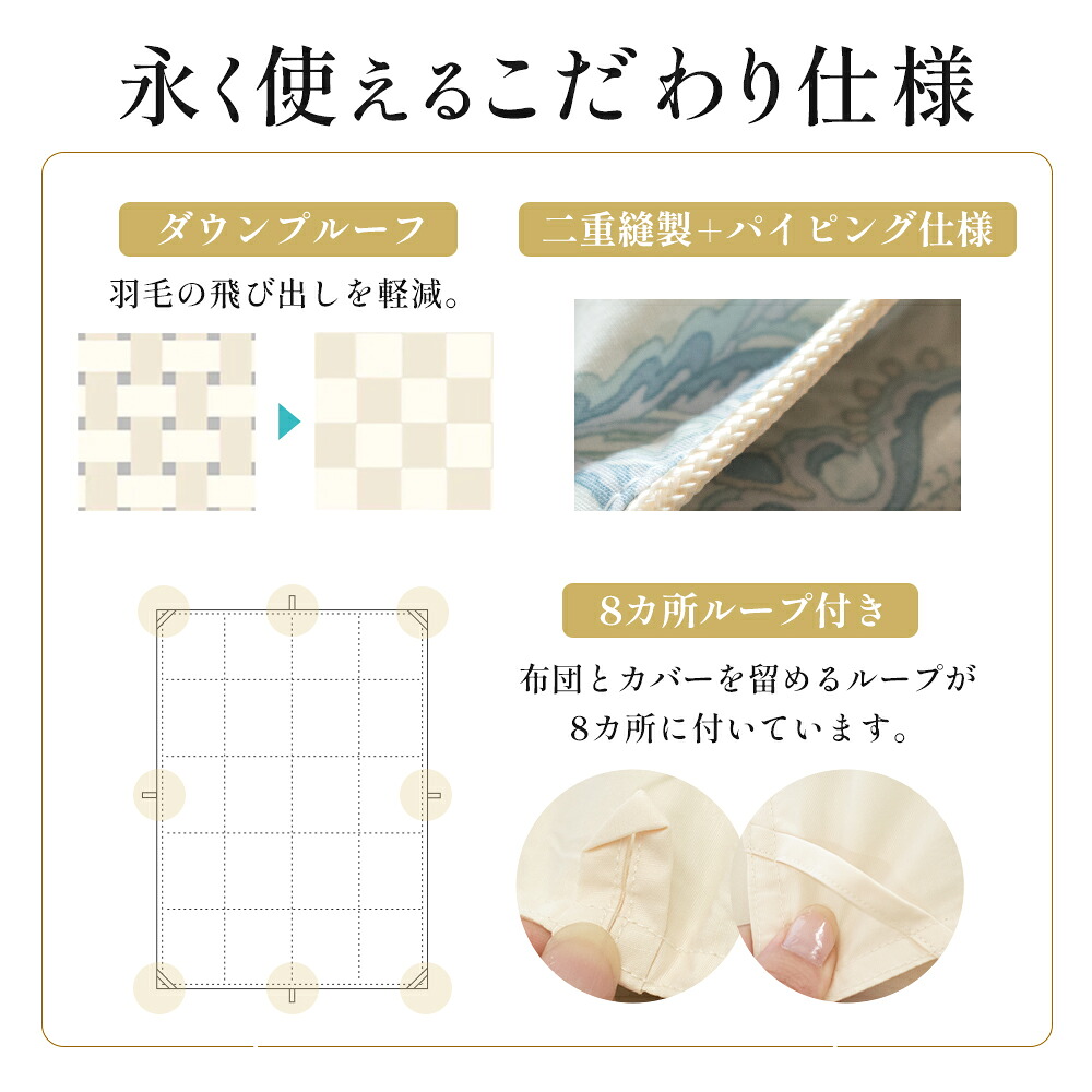 羽毛布団 ダブル 日本製 フランス産ダウン90％ 1.3kg 立体キルト 国内