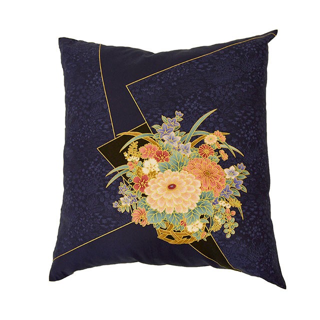座布団カバー 銘仙判（55×59cm） 日本製 綿100％ 三角花絵（さんかくは