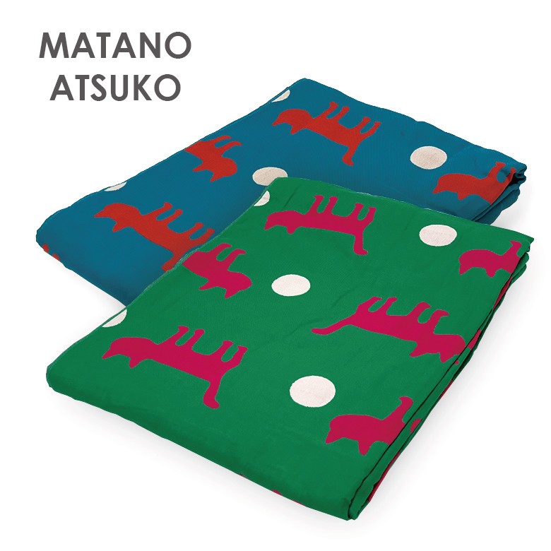 ATSUKO MATANO マタノアツコ ガーゼケット シルエット猫 ネコ柄 西川 シングルサイズ 140×190cm ブルー グリーン MT9602  俣野温子