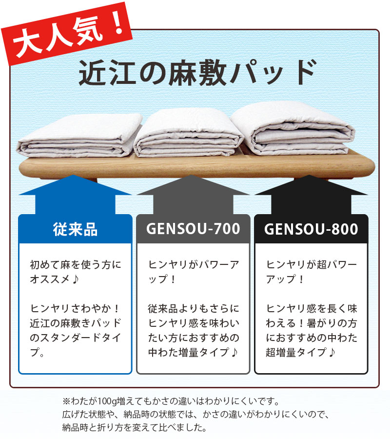 中わた超増量 GENSOU 本麻敷パッド ダブル 麻100％ リネン 麻