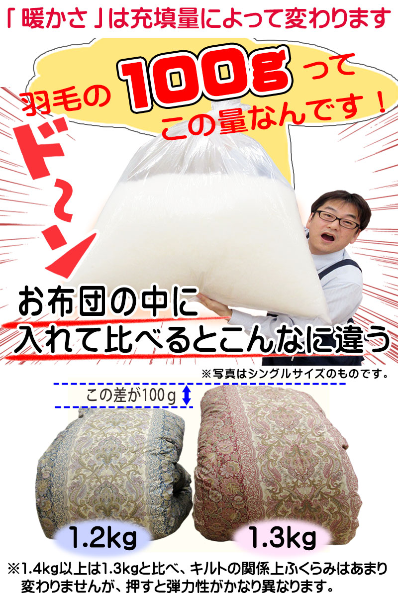 【特盛】1.5kg　羽毛ふとん ハンガリー産 ホワイトマザーグース ダウン93% (シングル・150×210） ロイヤルゴールドラベル ツインキルト