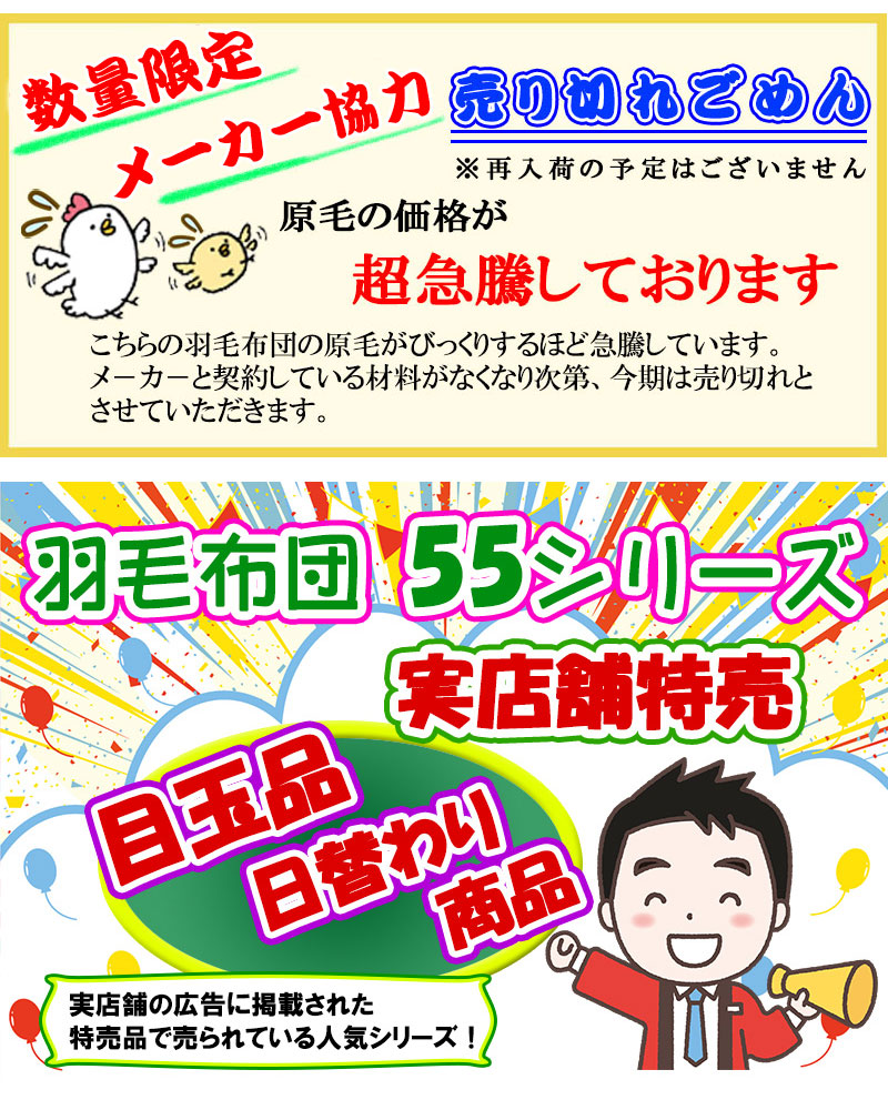 甲州産【55シリーズ】【西川・シビラカバー付き】日本製 羽毛布団