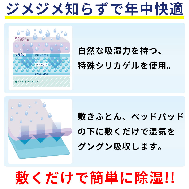 西川 除湿シート サラネル シングル シリカゲル入り センサー付き フローリング 結露 梅雨対策 カビ対策 湿気対策 除湿マット カビ防止 除湿パッド｜futonitsukitokushima｜04