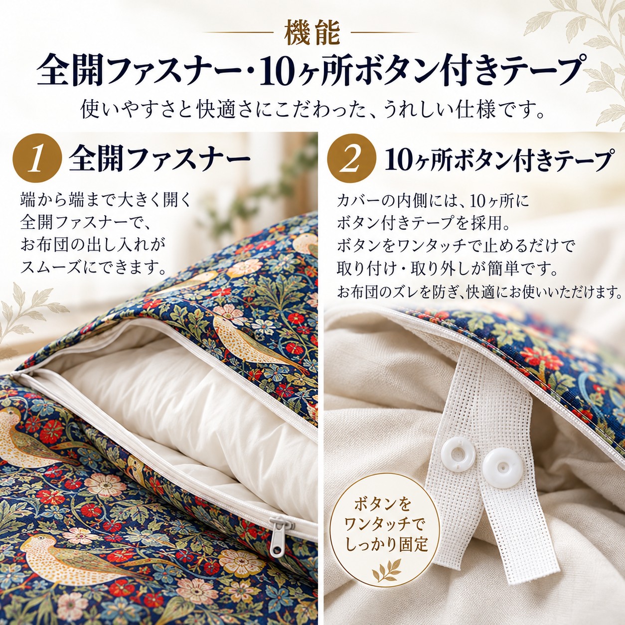 WILLIAM MORRIS GALLERY 掛け布団カバー クィーン 210×210 日本製 綿