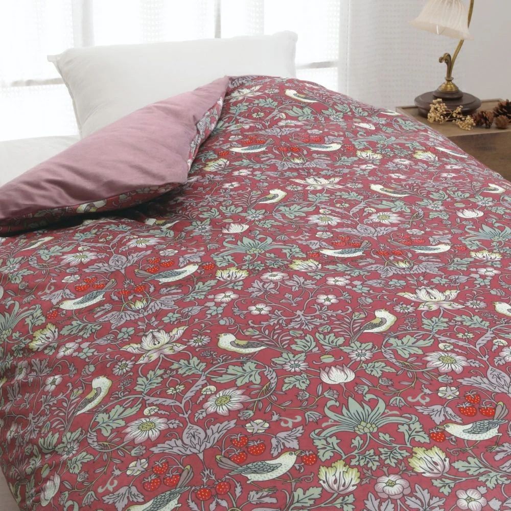 掛け布団カバー シングル 温か 冬 防寒 フランネル おしゃれ ウイリアムモリス いちご泥棒 ロマンス小杉 ベージュ/ブルー/レッド | ロマンス小杉 | 05