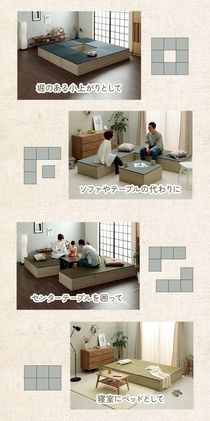 畳 ユニット 置き畳 小上がり 和室 和モダン 段ボール 畳ベッド 畳ベンチ 2組セット エコ 軽量 簡単 70×70×29.5cm 【メーカー直送商品】☆_5
