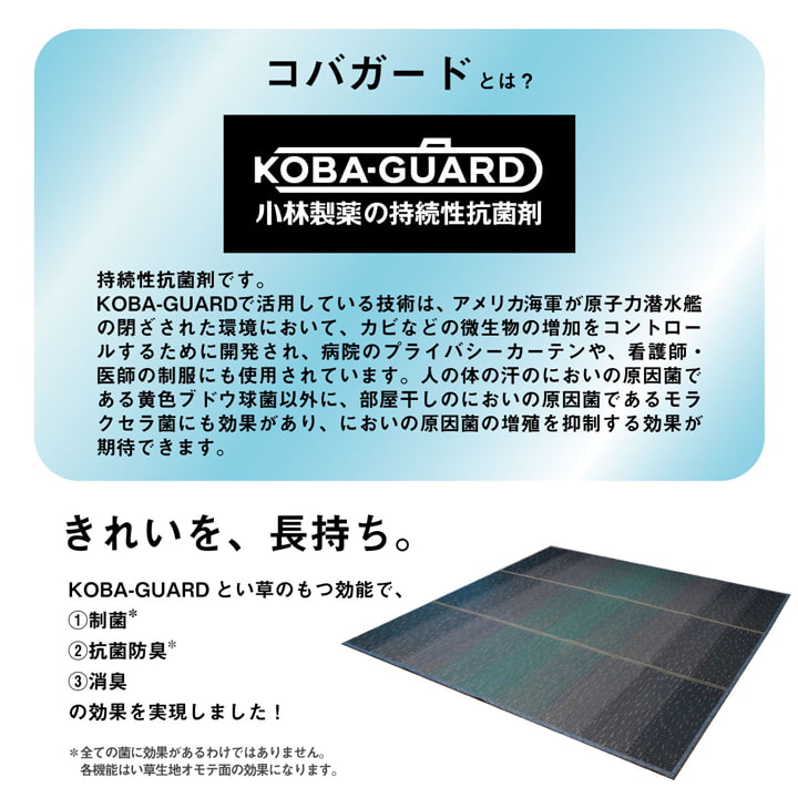 ラグ 小林製薬 持続性抗菌剤 KOBA-GUARD 制菌 抗菌防臭 滑り止め ウレタン 不織布 夏 い草 グラデーション 約190×300cm 【メーカー直送商品】☆_2