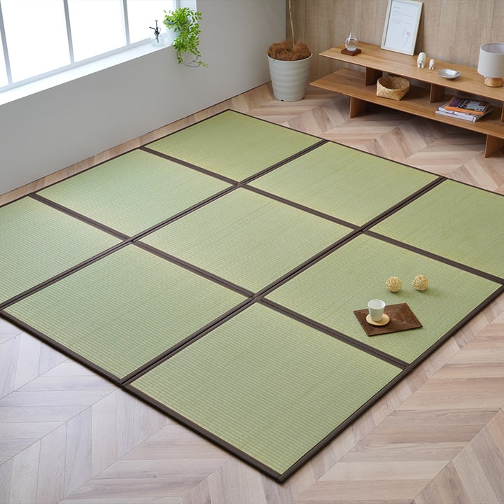 純国産 い草 ユニット畳 簡単 和室 約82×82×1.7cm 軽量 ジョイント付き ☆ ブラウン