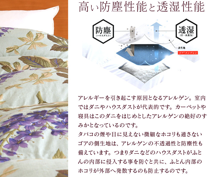 Sanderson ゴア羽毛布団 シングル 西川 150×210cm 380dp フランス産シルバーダック90％ 1.3kg 綿100％ 抗菌加工  SD0671