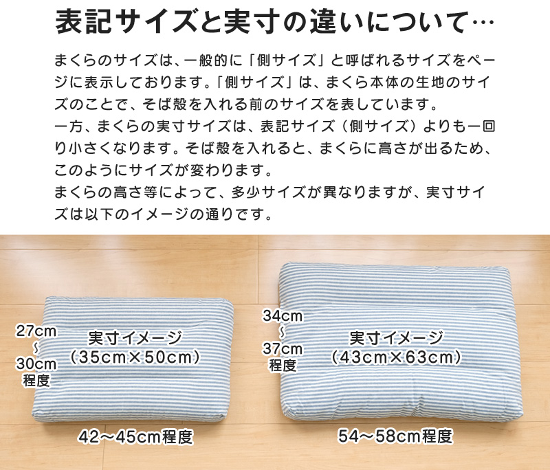 除湿そば枕 実寸の違いについて