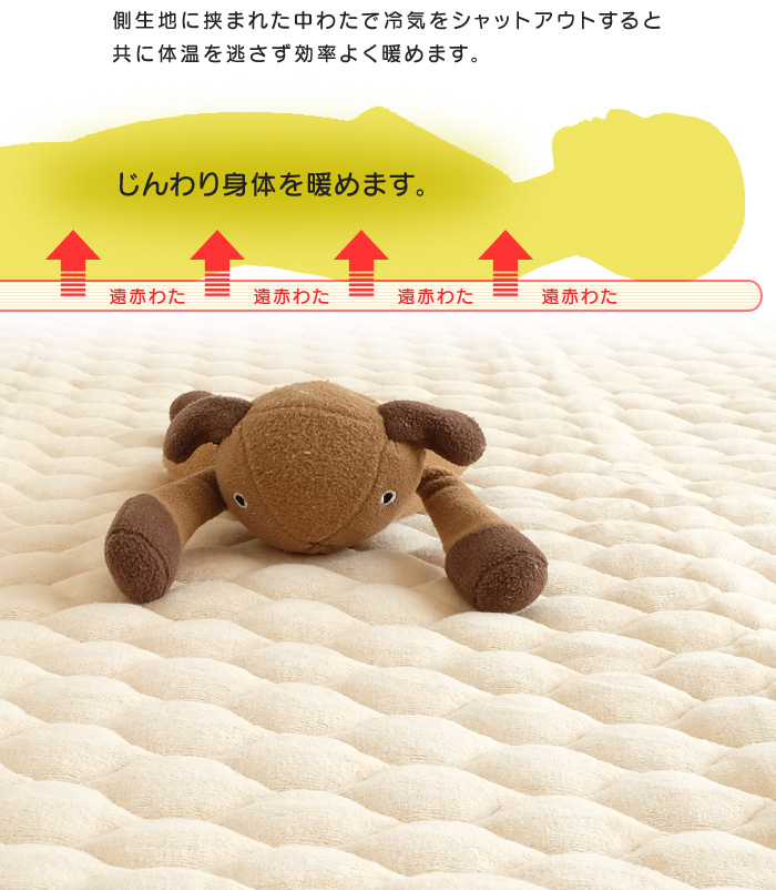 敷きパッド シングル 暖かい 100×205cm 遠赤わた入り パイル部分 敷きパッド シングル 暖かい 100×205cm 遠赤わた入り パイル部分