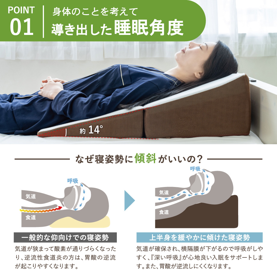 背中から支える 斜めまくら 傾斜 14度 70×70×20 逆流性食道炎