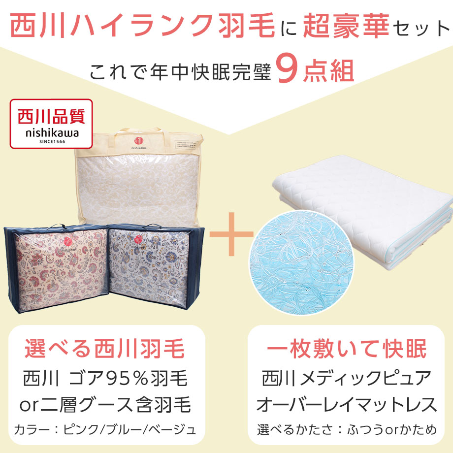 西川高級羽毛　ひざ 掛け布団　　　 【新品】　カバー袋入り　定価27500円 nishikawa PREMIUM（西川プレミアム） 羽毛合掛けふとん（組み合わせ