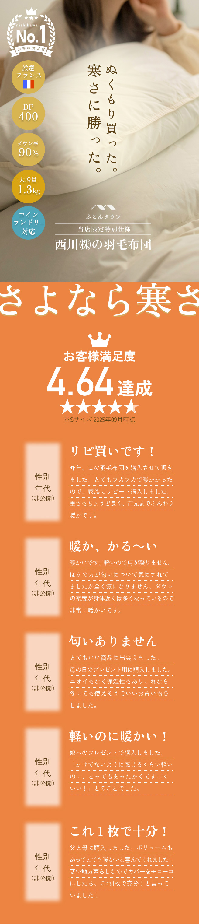 西川（nishikawa） 羽毛布団 シングル 日本製 洗える 大増量1.3kg