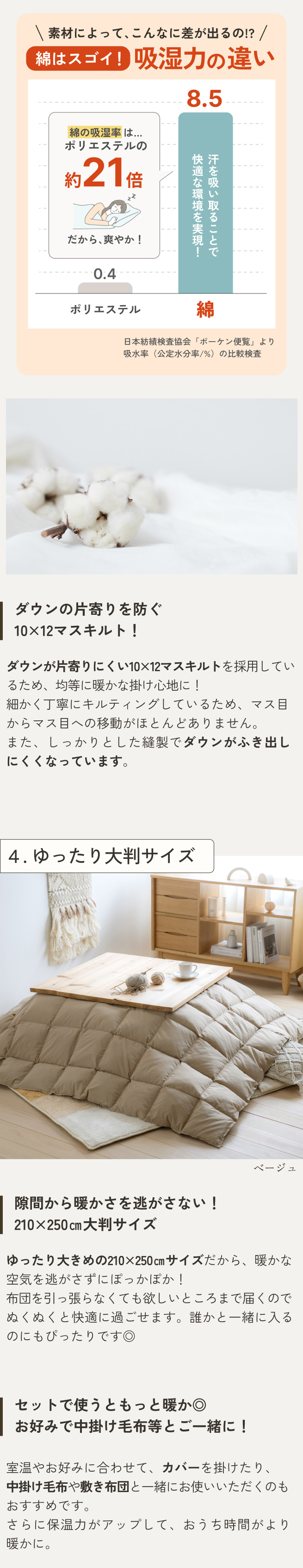 西川（nishikawa） こたつ布団 長方形 羽毛 こたつ掛け布団 ホワイト
