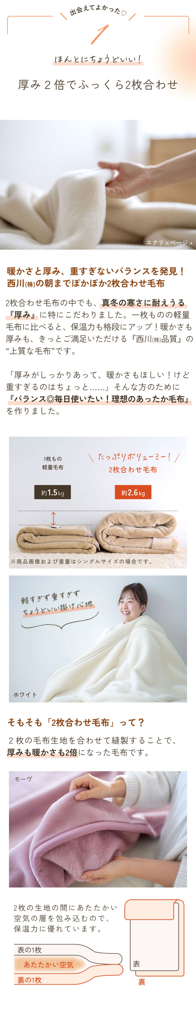 西川（nishikawa） 毛布 ダブル 2枚合わせ 西川産業 泉州 長身用 230cm