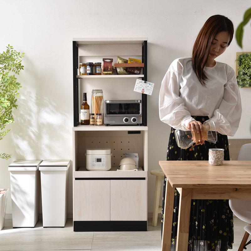 ワイエムワールド キッチン収納 食器棚 北欧 おしゃれ 白 シンプル 扉