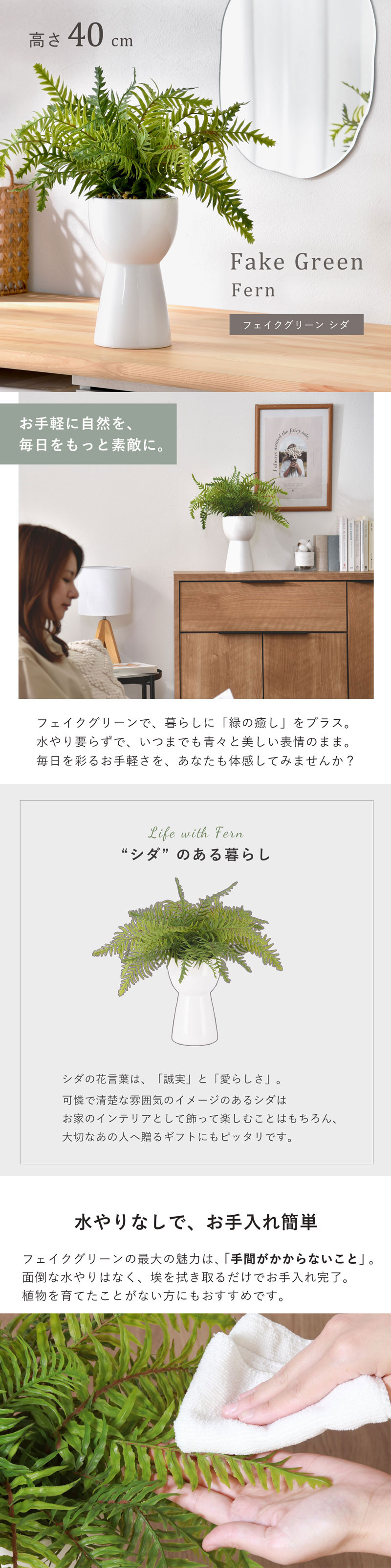インテリアグリーン シダ 高さ40cm ナチュラル ナチュラルインテリア