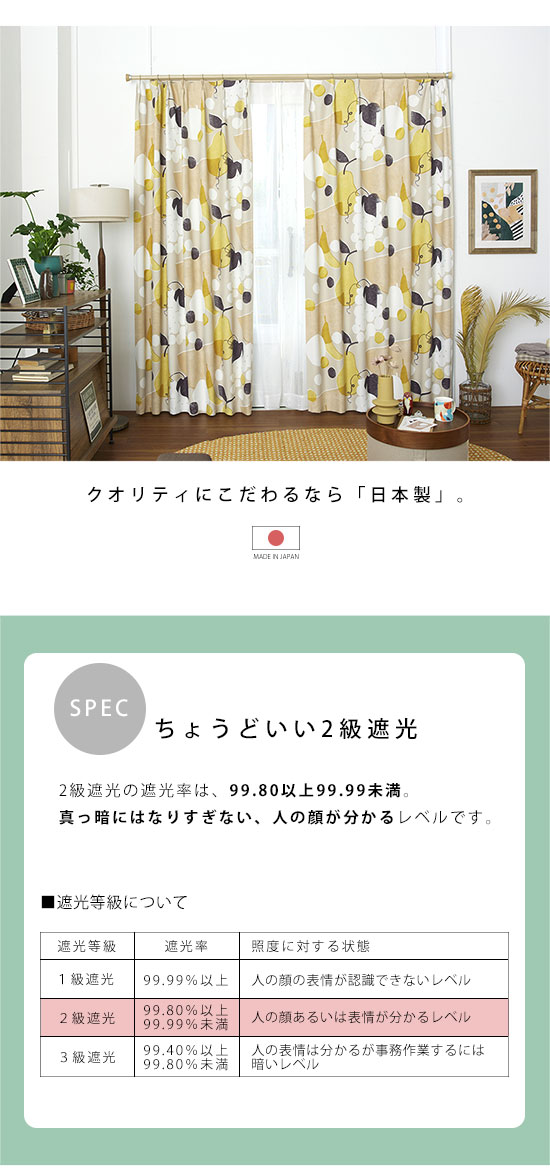 カーテン 遮光 日本製 洗える ドレープ 北欧 おしゃれ 幅100 丈