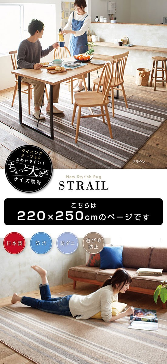日本製 ラグ カーペット 220×250 防ダニ ラグマット : 収納 本棚&食器