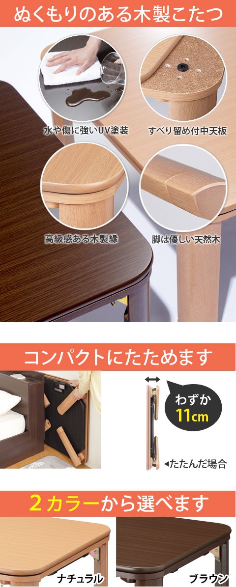 こたつ コタツ 炬燵 正方形 75×75 フラットヒーター テーブル : 収納