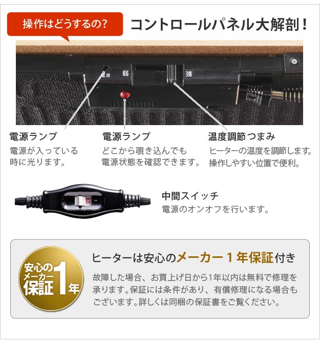 こたつ フラットヒーター 長方形 テーブル 省エネ ヒーターユニット