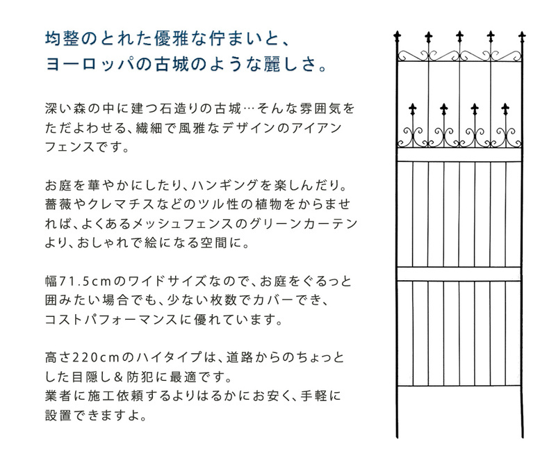 フェンス アイアンフェンス 2枚組 ハイタイプ 高さ220cm ガーデン