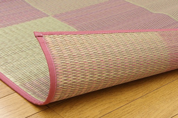 日本製 い草 ラグマット/絨毯 〔ブロック柄 グレー 約191×250cm〕 調湿 