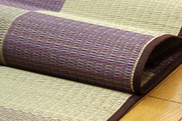 日本製 い草 ラグマット/絨毯 〔ブロック柄 グリーン 約191×191cm〕 調 