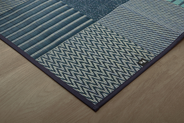 モダン い草 ラグマット/絨毯 〔ブルー 約191×250cm〕 日本製 抗菌 