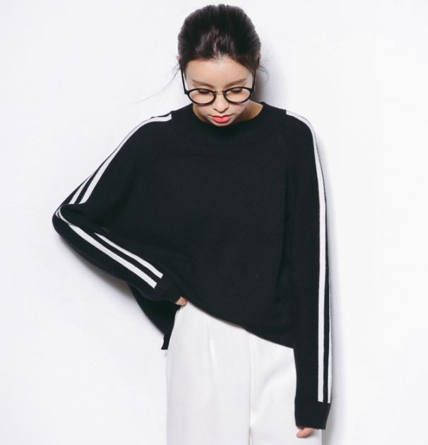 ニット レディース トップス 袖2本ライン 長袖 送料無料 : ふわふわり