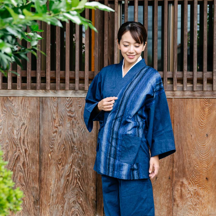 レディース作務衣紺2