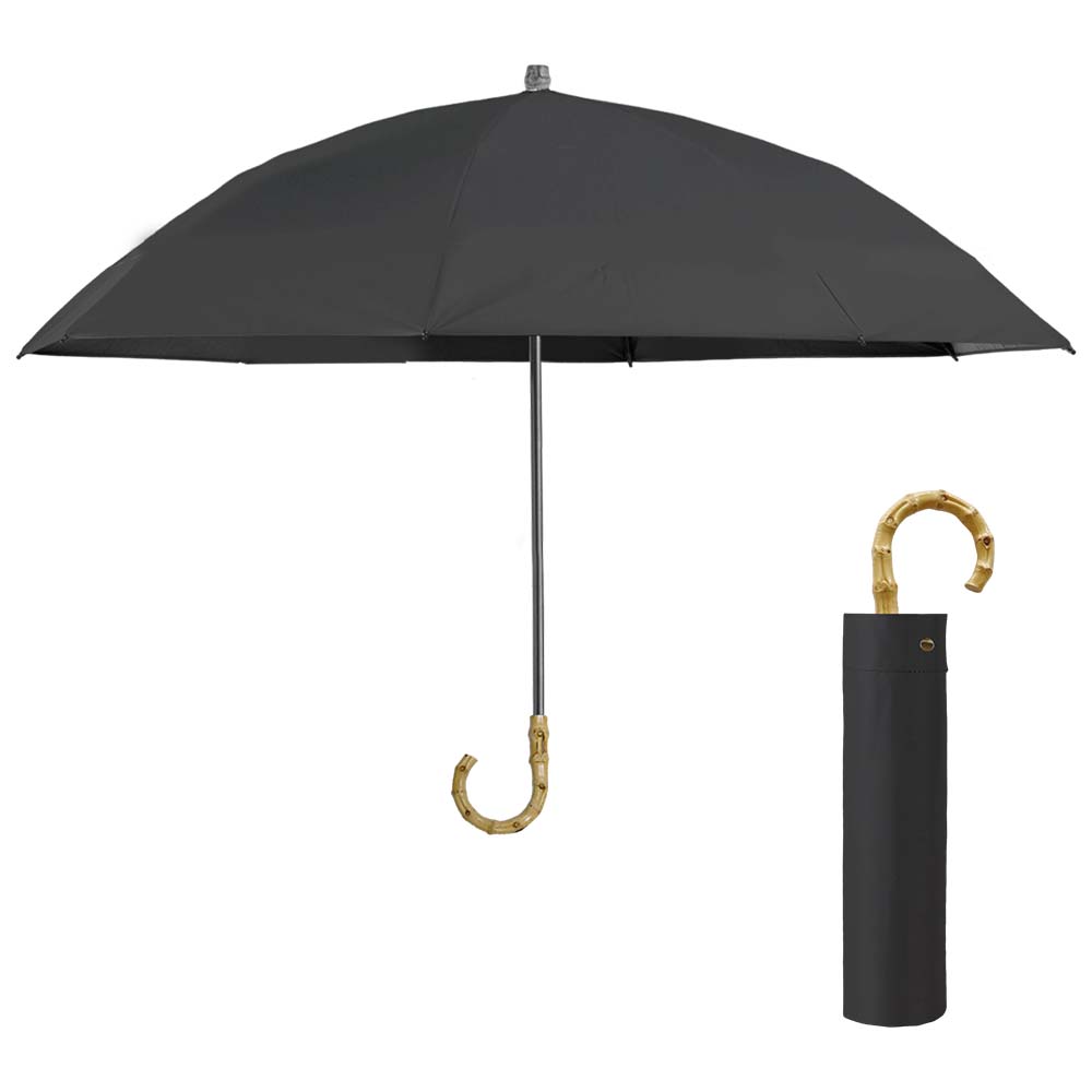 バンブーハンドル 折りたたみ傘 ブラック 晴雨兼用 バンブーハンドル 日傘 175g 完全遮光 軽量 折りたたみ コンパクト