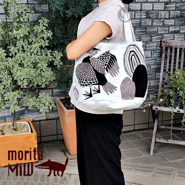 moritaMiW トートバッグ 森田 MiW ウ ネコ ウサギ コットン マチ有