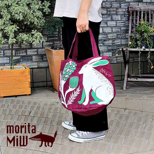moritaMiW トートバッグ 森田 MiW ウ ネコ ウサギ コットン マチ有