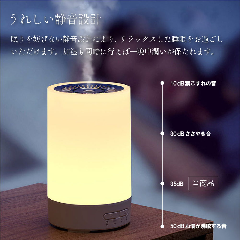 加湿器 アロマディフューザー 卓上 小型 LEDライト 超音波式 簡単 乾燥