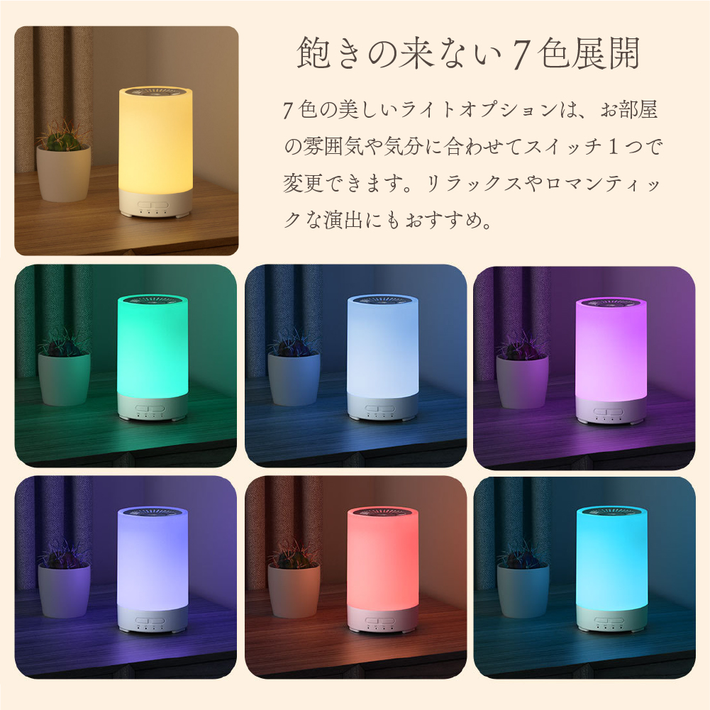 コンパクト アロマディフューザー 加湿器 小型 卓上 ライト付き 加湿器 アロマディフューザー 卓上 小型 LEDライト 超音波式 簡単 乾燥