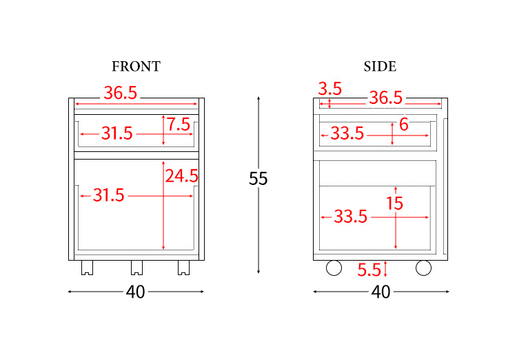 デスクワゴン サイドワゴン サイドチェスト スリム キャスター付き 2段