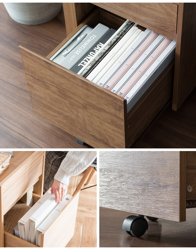 デスクワゴン サイドワゴン サイドチェスト スリム キャスター付き 2段