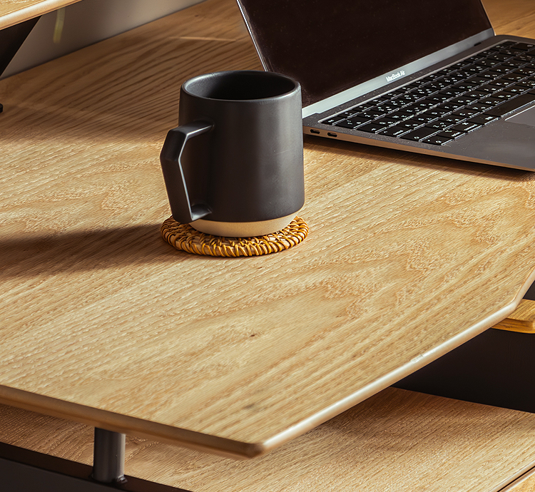 パソコンデスク 幅120cm 奥行60cm 上棚付き オーク突板 スチール脚