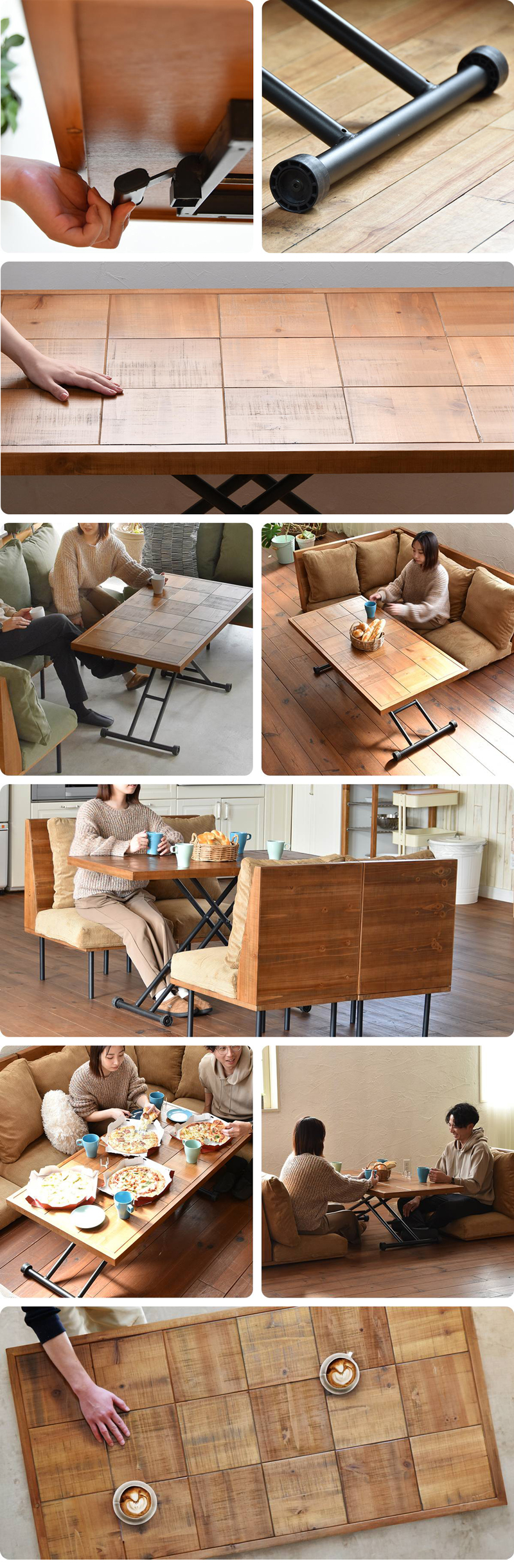 ガス圧昇降式テーブル ダイニングテーブル 昇降 高さ調節 リフト