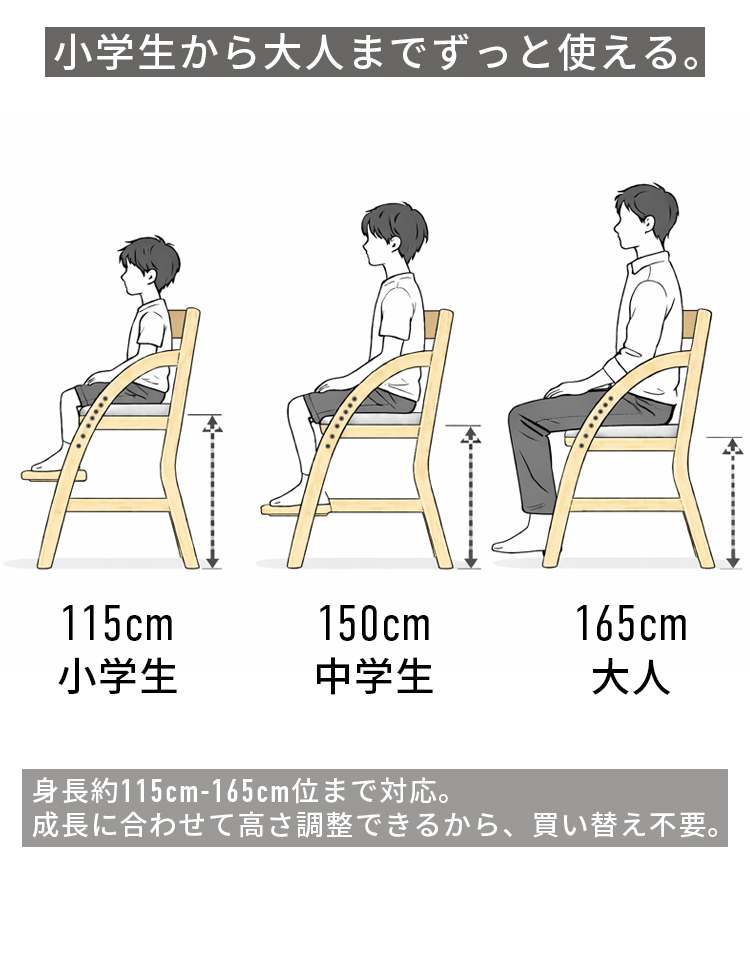 学習椅子 子供用 木製 高さ調整 学習チェア 姿勢が良くなる e-toko