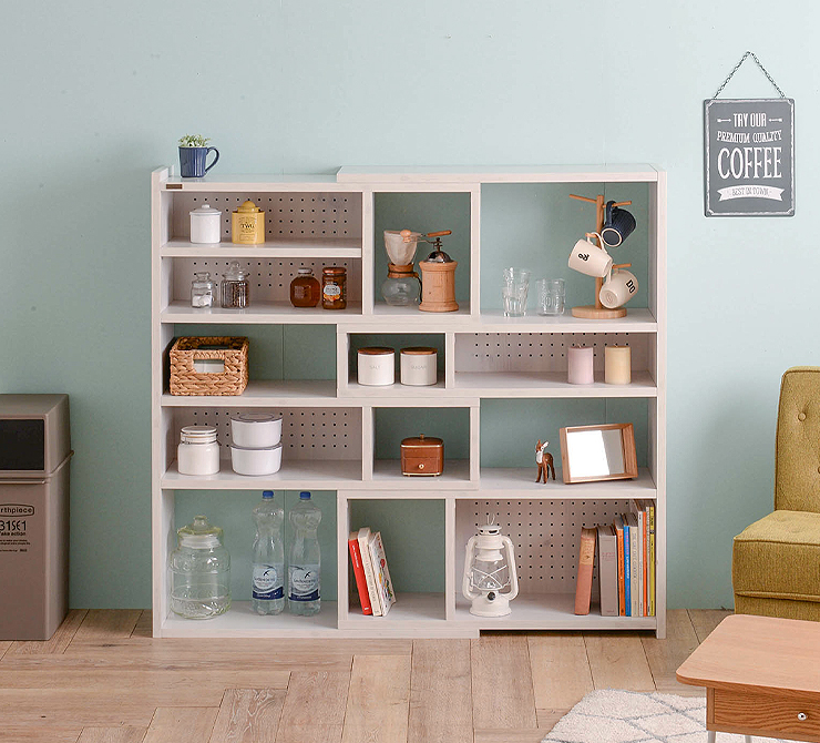 シェルフ ラック 収納 伸縮 木製 北欧 スリム おしゃれ ホワイト